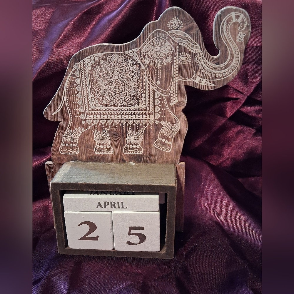 Bohemian Elephant Perpetual Calendar With Wood Blocks ,Used
